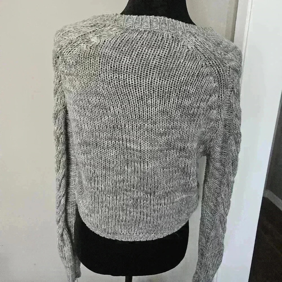 Lovers + Friends Womens Gray Chunky Knit 100% Wool Cropped Sweater XS - Picture 3 of 13